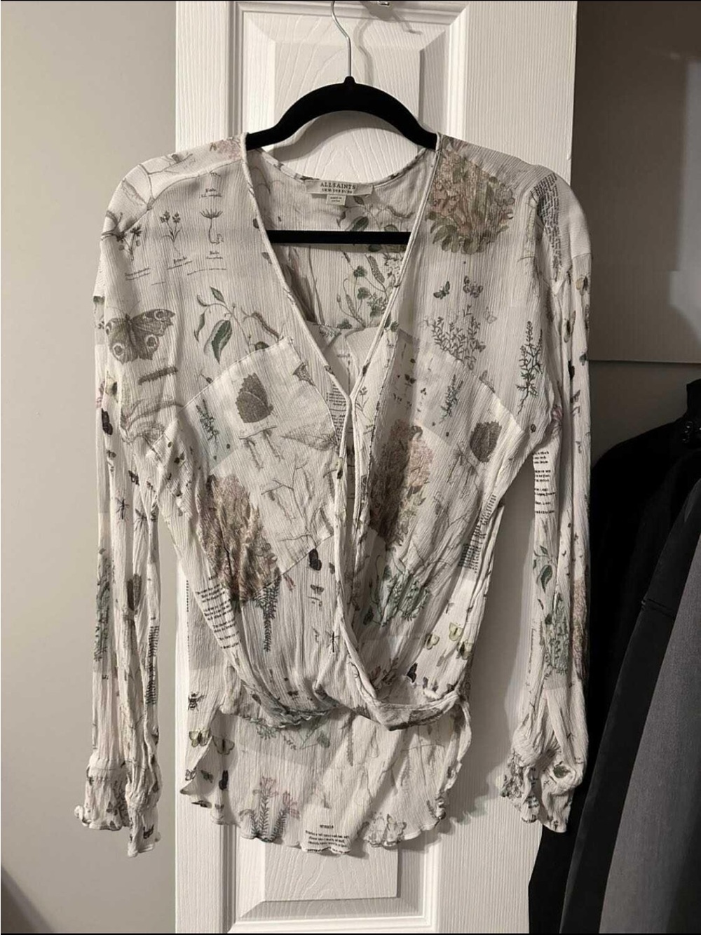 AllSaints White Botanical Print Wrap Blouse